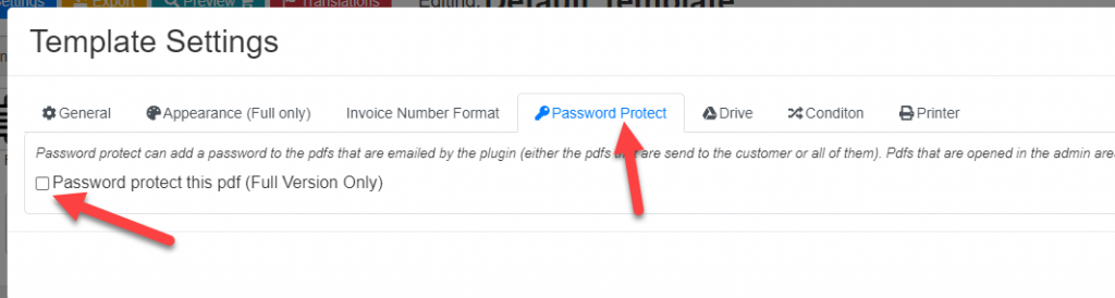 Password protect settings
