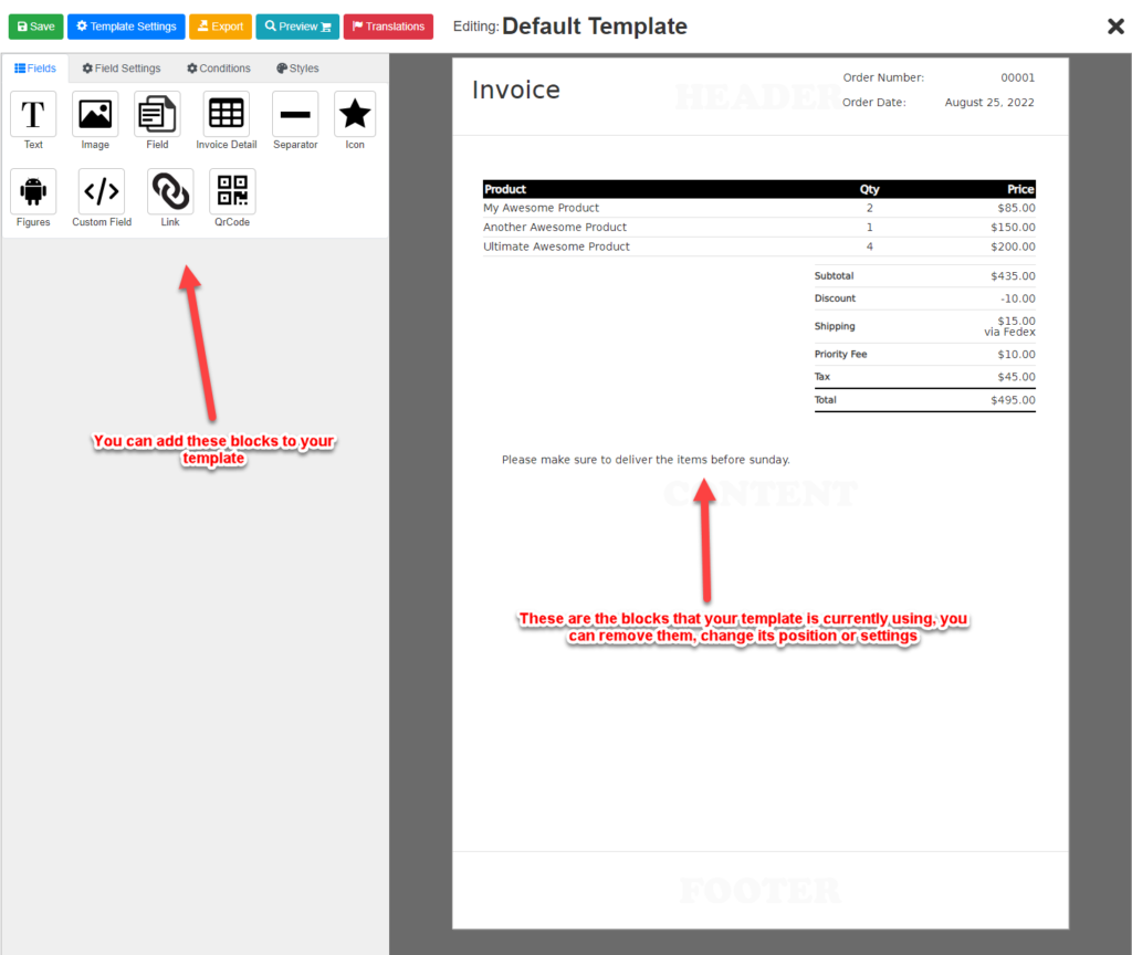 Customizing and invoice template