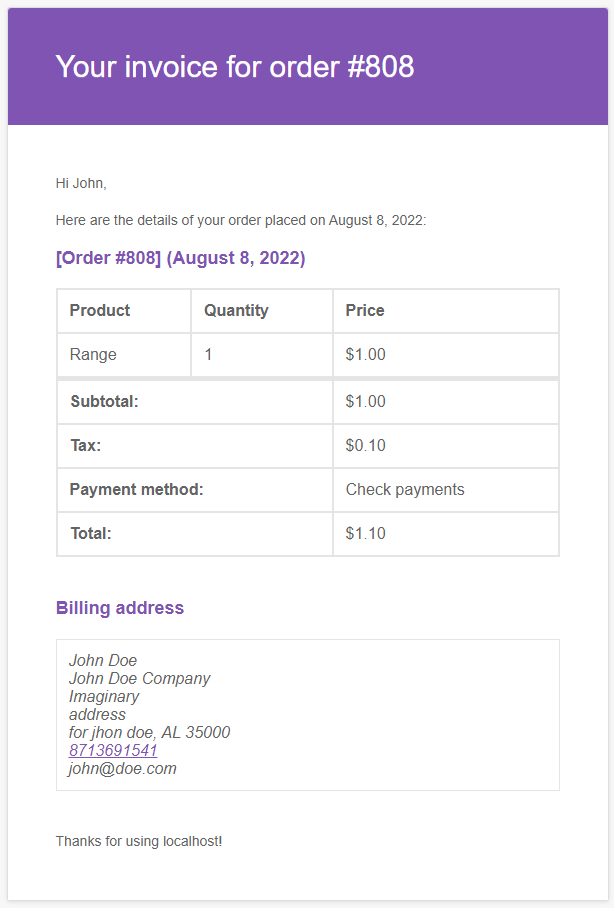 Basic woocommerce invoice template