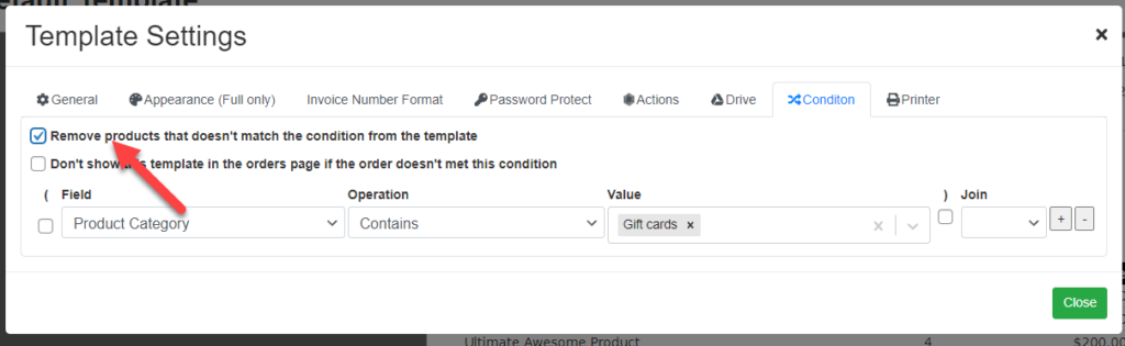 creating pdf certificates only for the right products